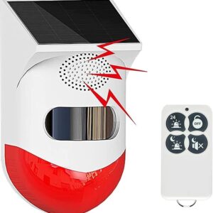 Luz de alarma estroboscópica solar con sensor de movimiento, sirena de alarma para exteriores