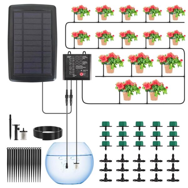 Sistema solar de riego por goteo para jardín, kits de riego por goteo automático