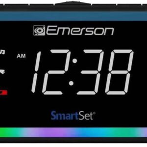 Emerson CKS1401 Smartset AM/FM - Radio despertador dual con pantalla LED blanca de 0.9 pulgadas con control de atenuador de 4 niveles