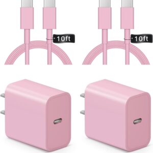 Cargador para iPhone 16 y 15 de carga rápida de 10 pies, paquete de 2 bloques de cargador