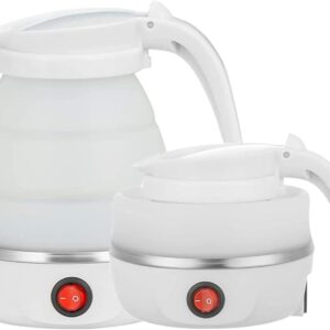 Hervidor eléctrico plegable de viaje, portátil y conveniente, caldera de agua plegable de silicona y tetera para camping, fácil almacenamiento con cable de alimentación desmontable