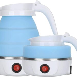Hervidor de viaje eléctrico pequeño plegable portátil, caldera de agua plegable de silicona, tetera para acampar