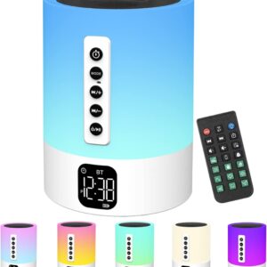Reloj despertador con altavoz Bluetooth, luz nocturna, máquina de ruido blanco, lámpara de noche táctil con reloj despertador para niños, luz nocturna cambiante