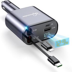 Cargador retráctil para automóvil, 66 W, 4 en 1, cargador de teléfono de coche de carga súper rápida