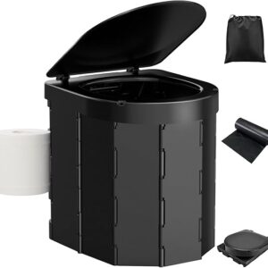 Inodoro portátil para campamento, inodoro plegable para adultos con tapa y soporte retráctil de TP.