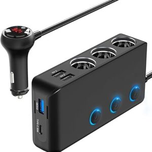 Divisor de cargador de automóvil de 200 W, adaptador de encendedor de cigarrillos de 3 enchufes.
