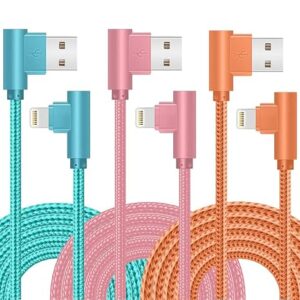 Cargador para iPhone, paquete de 3 cables de carga de 10 pies y 90 grados, con certificación MFi.