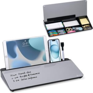 Pizarra de escritorio de vidrio Varhomax con almacenamiento, organizador de escritorio para listas