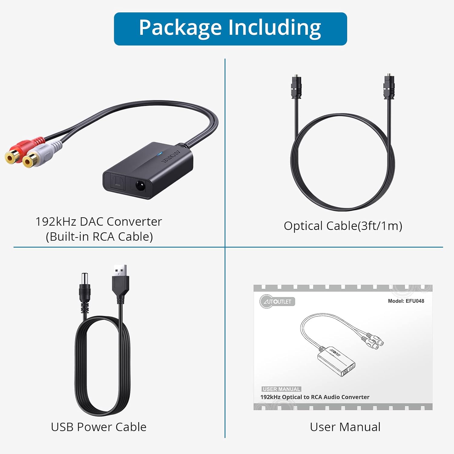 AUTOUTLET Convertidor óptico a RCA de 192 kHz DAC Convertidor de audio digital a analógico - Imagen 4