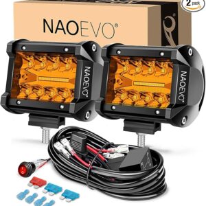 NAOEVO Luces LED de 4 pulgadas, luces LED ámbar antiniebla/conducción/todoterreno con arnés.