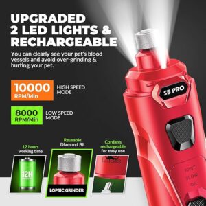 Molinillo de uñas para perros con 2 luces LED, potente recortador de uñas de 2 velocidades.