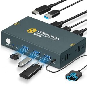 Conmutador KVM USB3.0 de 2 puertos HDMI,4K@60Hz KVM Switch 1 Monitores 2 Computadoras con 3 Puertos