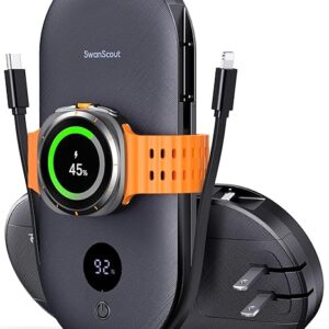 Cargador portátil para Samsung Watch 8/7/6/5, batería externa de 10000 mAh con cables integrados.