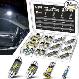 24 luces LED para interiores de automóvil, kit de bombillas LED blancas extremadamente brillantes.