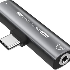 Adaptador de auriculares USB C, 2 en 1 USB C a conector de auriculares de 0.138 in HiFi DAC.
