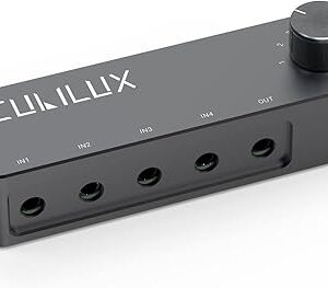 Cubilux Conmutador de audio bidireccional de 0.138 pulgadas (1 a 4 salidas/4 a 1 salida).