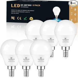 hansang Bombillas LED E12 para ventilador de techo de 6000 K, luz diurna fría, equivalente a 6 W.