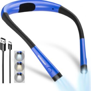 Glocusent - Luz de lectura para el cuello, 3 colores, 6 niveles de brillo, brazos flexibles