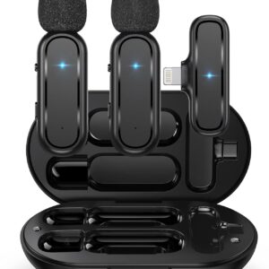 Micrófono inalámbrico Lavalier para iPhone iPad con estuche de carga 7H Clip en el micrófono