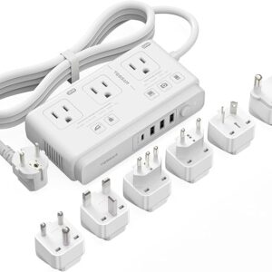 TESSAN Convertidor de voltaje de 220 V a 110 V para viajes con 4 puertos USB (1 USB C), 3 salidas.