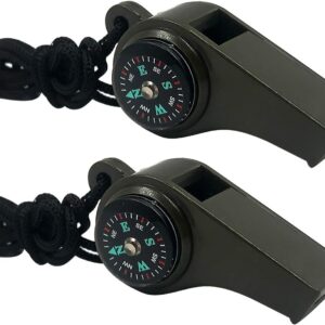 Paquete de 2 silbatos de supervivencia de emergencia, silbatos de emergencia 3 en 1 con brújula