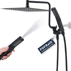 PDPBath Cabezal de ducha de lluvia de metal con mano, cabezal de ducha de lluvia de alta presión