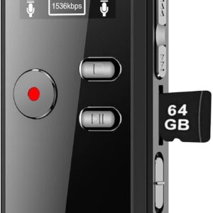 Grabadora digital activada por voz de 64 GB con reproducción, dispositivo de grabación de audio