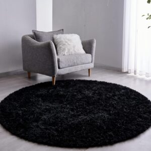 FJZFING Alfombra redonda negra ultra suave moderna de 4 x 4 para dormitorio de niños, alfombra