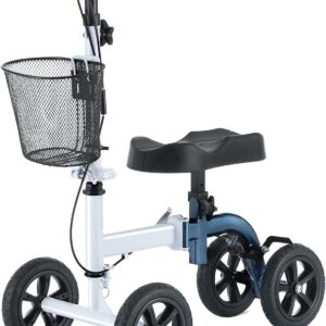 Rodillera plegable para todo terreno, rodillera para caminar y patinetes económicos, blanco y azul