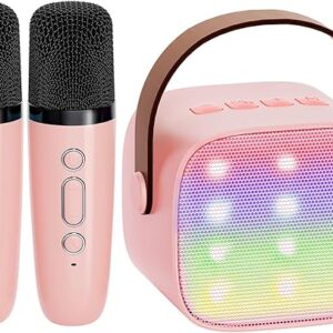 YLL Mini máquina de karaoke para niños y adultos, altavoz Bluetooth portátil con 2 micrófonos.
