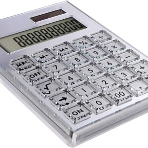 Calculadora de acrílico con soporte calculadora básica híbrida solar con pantalla LCD (Plateado)