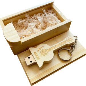 Memoria en forma de guitarra 2.0/3.0 de madera de bambú USB Flash Drive USB disco en caja de madera