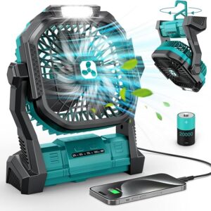 Ventilador portátil recargable, ventilador inalámbrico de 20000 mAh con linterna LED.