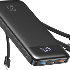 charmast Cargador portátil de 20000 mAh con cables integrados cargador de batería de viaje de 22.5W