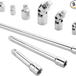 VALUEMAX Juego de 9 accesorios de zócalos, incluye juego de barras de extensión de 3/8 pulgadas.