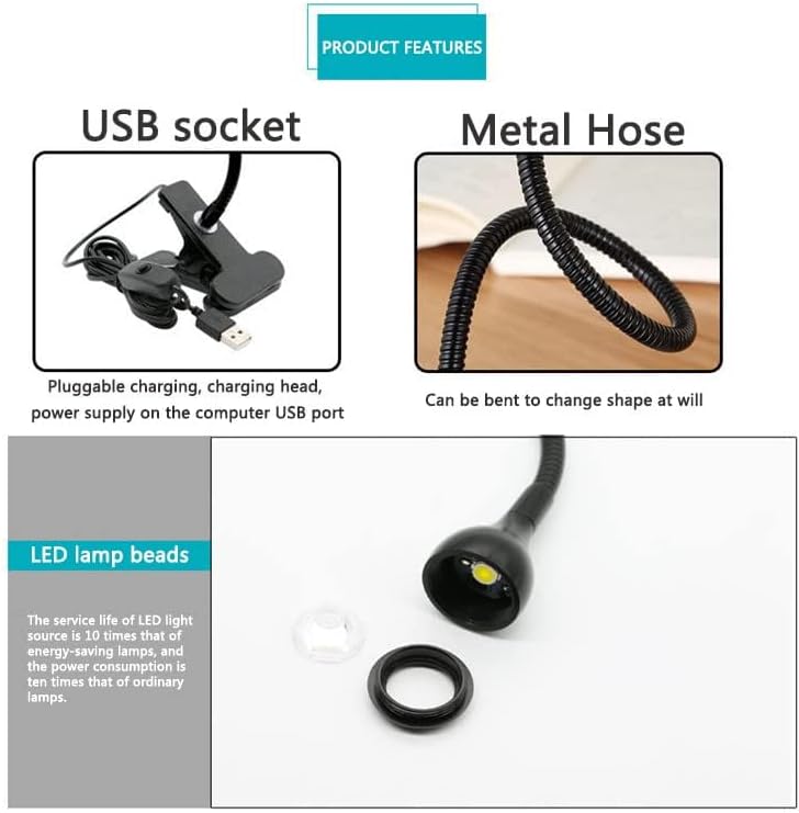 Lámpara de escritorio LED con clip, cuello de cisne flexible 360 y abrazadera luz de tarea portátil - Imagen 4