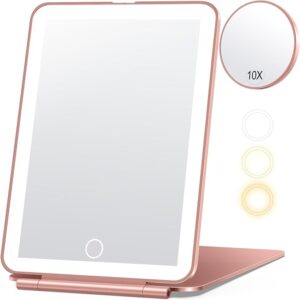 Espejo de maquillaje recargable para viajes, espejo de tocador con 80 LED, luz de 3 colores.