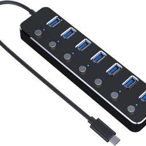 Concentrador USB de datos ultradelgado, concentrador USB 3.0 de aluminio de 7 puertos