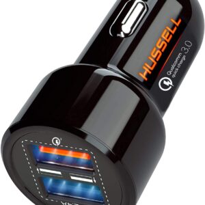 Hussell Adaptador de cargador de coche - USB 3.0 portátil con tecnología de carga rápida y puertos