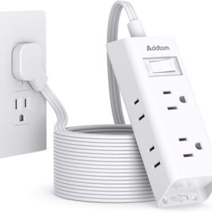 Addtam - Cable de extensión plano de 25 pies, tira de alimentación de enchufe plano con extensor.