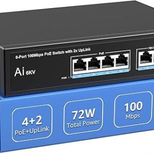 Switch PoE de 6 puertos con 4 puertos PoE, VIMIN 4 puertos no administrado 10/100Mbps conmutador.