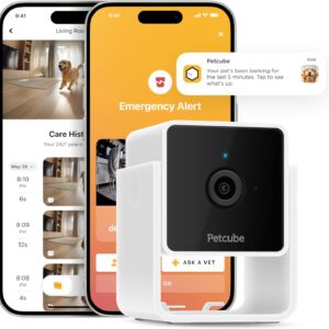 Petcube Cámara de seguridad para interiores con video HD de 1080p, audio bidireccional, detección