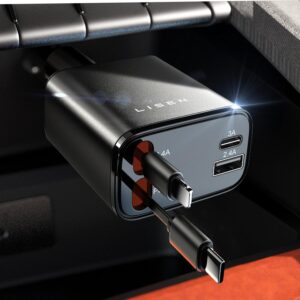 LISEN - Cargador retráctil para automóvil, adaptador de cargador de automóvil USB C de 69 W