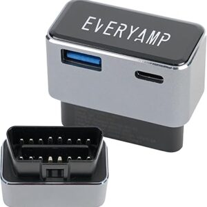 Adaptador OBD2 a USB - Salidas de alimentación USB-C y USB-A (diferente marca).