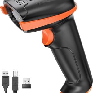 Tera - Escáner de código de barras inalámbrico 1D, 2D y QR, con cable e indicador de carga.