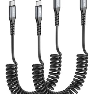 SUNGUY Cable USB C a USB C en espiral de 3 pies, [paquete de 2] Cable USB-C para automóvil.