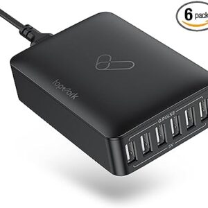 Topvork Estación de carga USB, cargador de pared USB de 6 puertos, concentrador de carga USB.