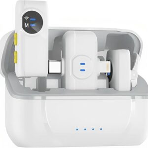 wedaniya Paquete de 2 micrófonos inalámbricos Lavalier con funda de carga