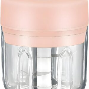 PINK - Mini procesador eléctrico de alimentos y picadora de ajo, 8.5 fl oz, carga USB