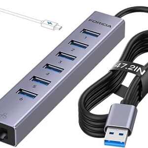 FORIDA Hub USB de 7 puertos – HUB USB Ethernet con cable de 3.9 pies de largo para laptop.